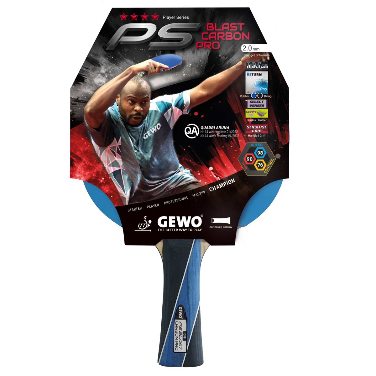 GEWO PS Blast Carbon Pro Flared Ping Pong Racket eTableTennis