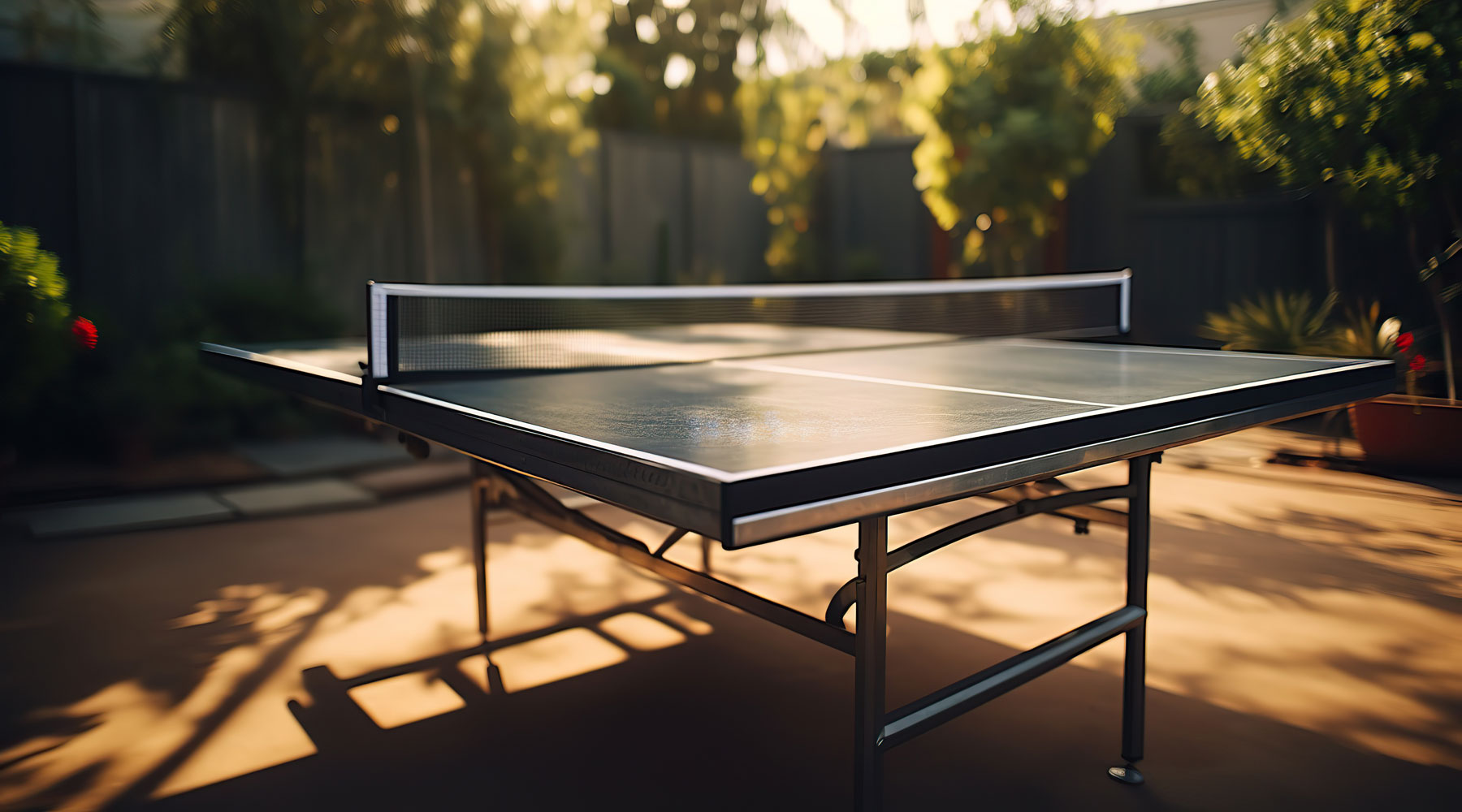 Outdoor ping pong table with weather-resistant surface and durable steel frame, perfect for backyard and recreational play